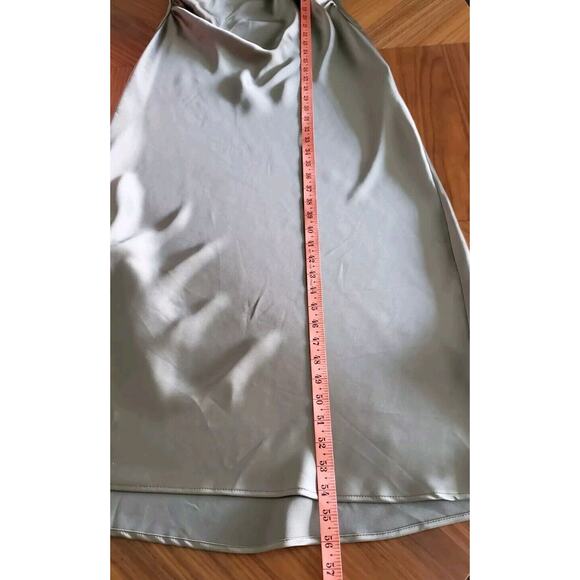 Zara Olive Green Satin Maxi Dress - Picture 11 of 13